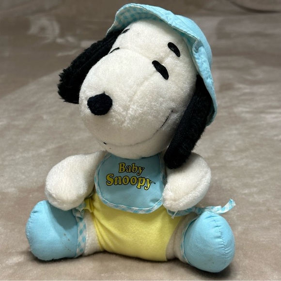 Snoopy Baby Stuffed Animal Plush Vintage Blue Yellow - Picture 1 of 7